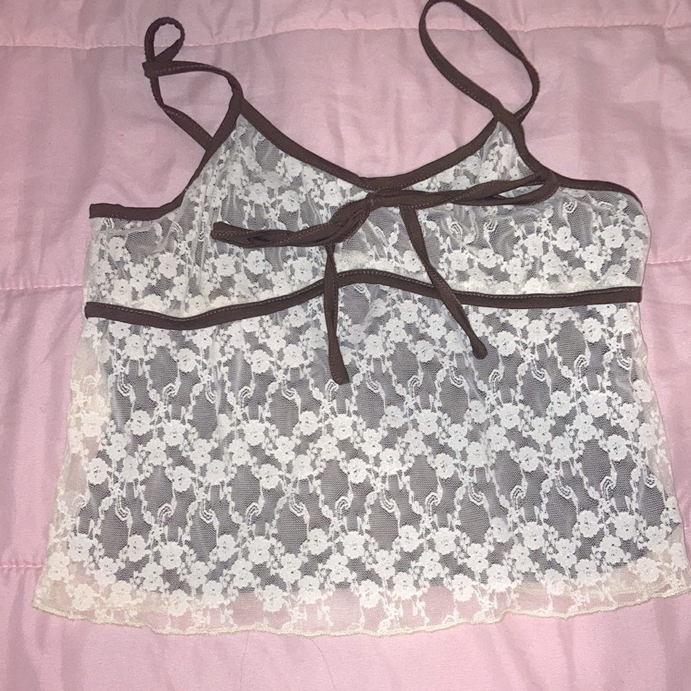 Vintage Y2k brown lace tank top